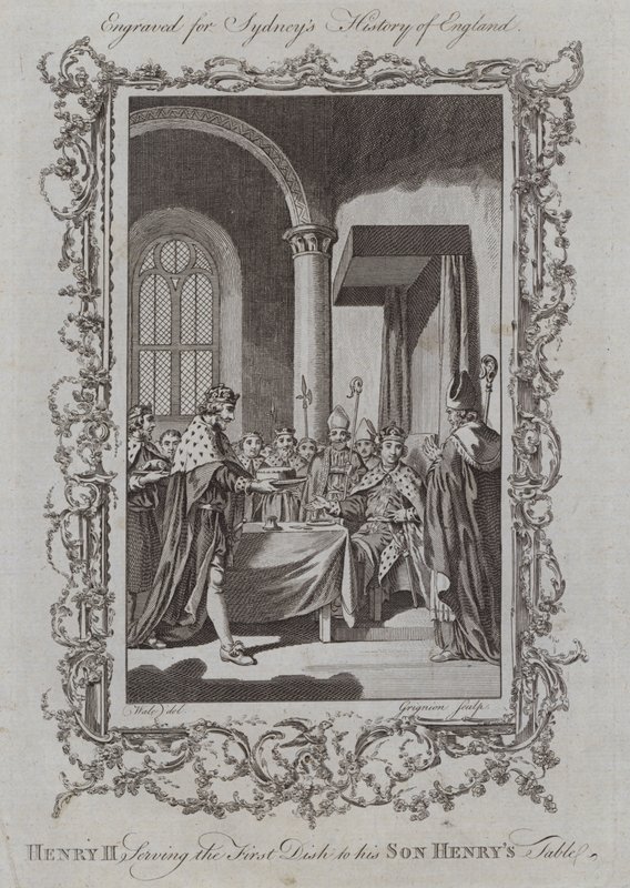 II. Henrik az első ételt szolgálja fel fiának, Henrik asztalára (metszet) alkotó: Samuel (after) Wale