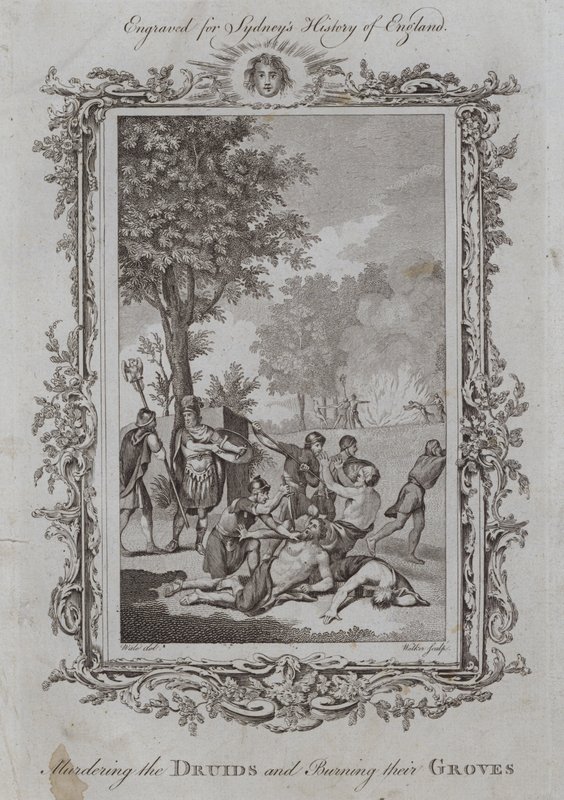 A druidák meggyilkolása és a ligeteik felgyújtása (metszet) alkotó: Samuel (after) Wale