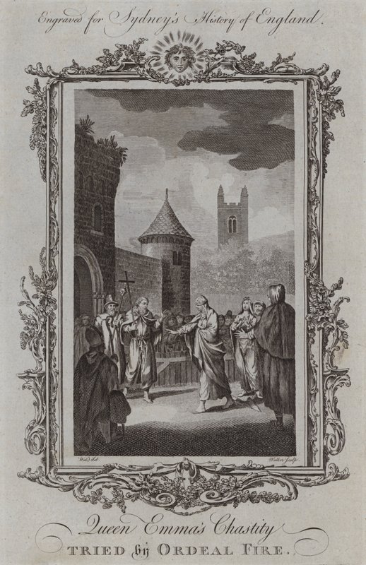 Emma királynő tisztaságát az Ordeal Fire próbálta ki (metszet) alkotó: Samuel (after) Wale