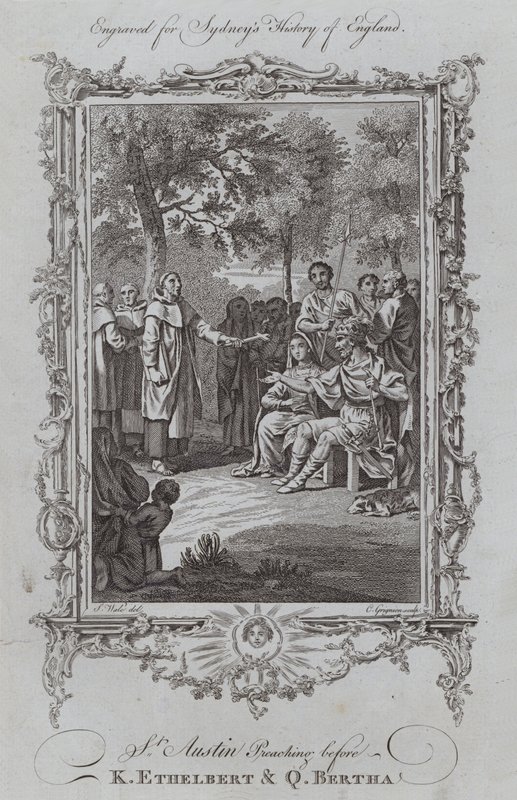 St Austin prédikáció K Ethelbert és Q Bertha előtt (metszet) alkotó: Samuel (after) Wale