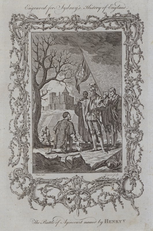 Az V. Henrik által elnevezett agincourti csata (metszet) alkotó: Samuel (after) Wale