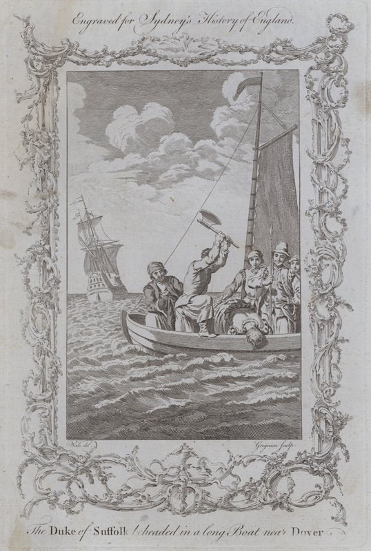 Suffolk hercegét lefejezték egy hosszú csónakban Dover közelében (metszet) alkotó: Samuel (after) Wale