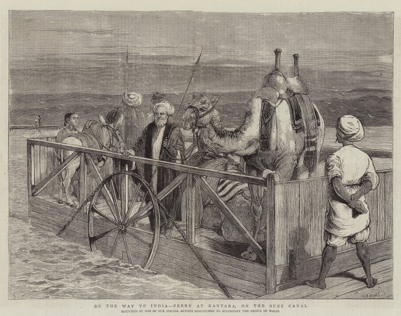 Útban Indiába, komp Kantaránál, a Szuezi-csatornán alkotó: Samuel Edmund Waller