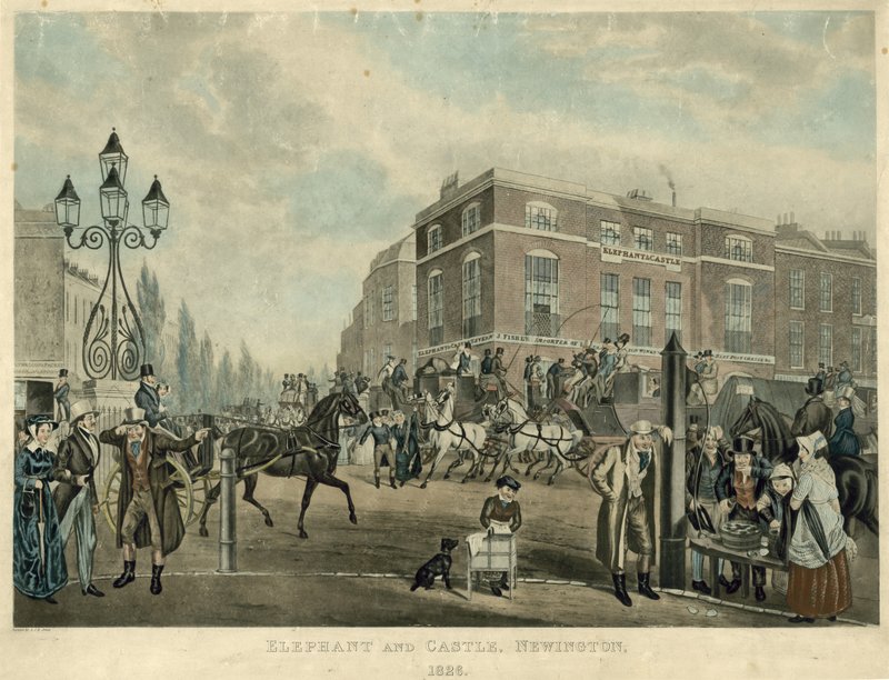 Elefánt és kastély, Newington, London, 1826 alkotó: Samuel John Egbert Jones