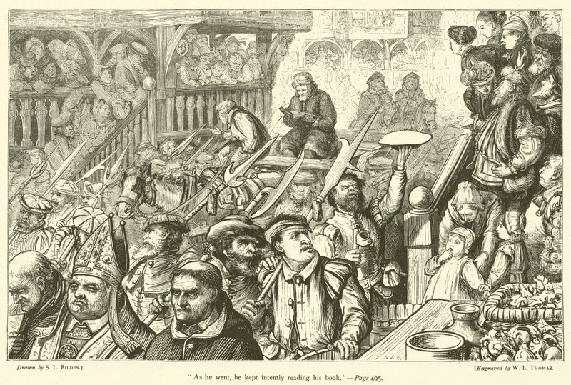 Miközben ment, figyelmesen olvasta a könyvét alkotó: Samuel Luke Fildes
