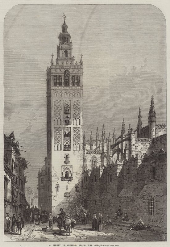 Egy utca Sevillában, Spanyolországban, a Giralda alkotó: Samuel Read