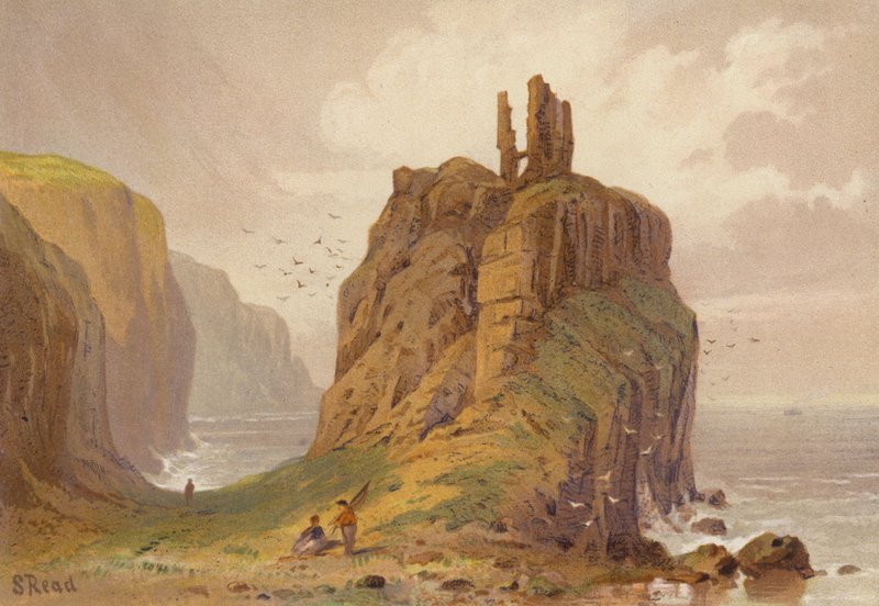 Írország északi részén, Dunseverick kastély (színes litho) alkotó: Samuel Read