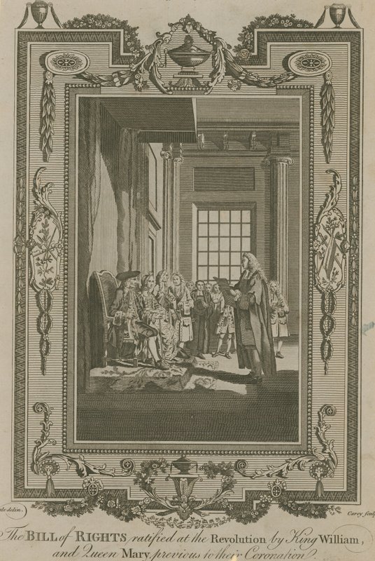 A Bill of Rights, amelyet Vilmos király és Mária királyné ratifikált a forradalom idején alkotó: Samuel Wale