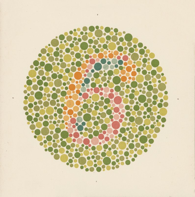Ishihara színteszt a színvakság kimutatására. (színes litho) alkotó: School Japanese