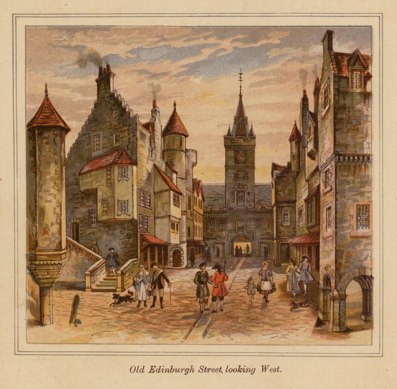Old Edinburgh Street nyugati irányban (színes lithó) alkotó: Scottish School