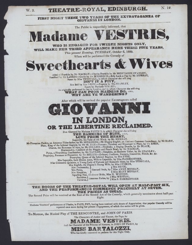 Színházi program a Theatre Royal számára, Edinburgh, 1829. október 6. (litho) alkotó: Scottish School