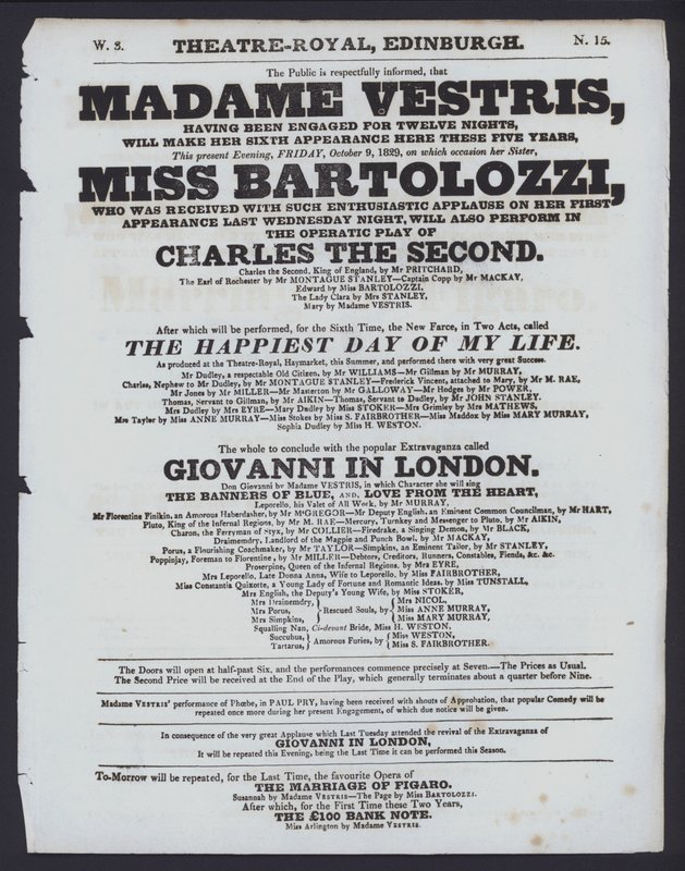 Színházi program a Theatre Royal számára, Edinburgh, 1829. október 9. (litho) alkotó: Scottish School