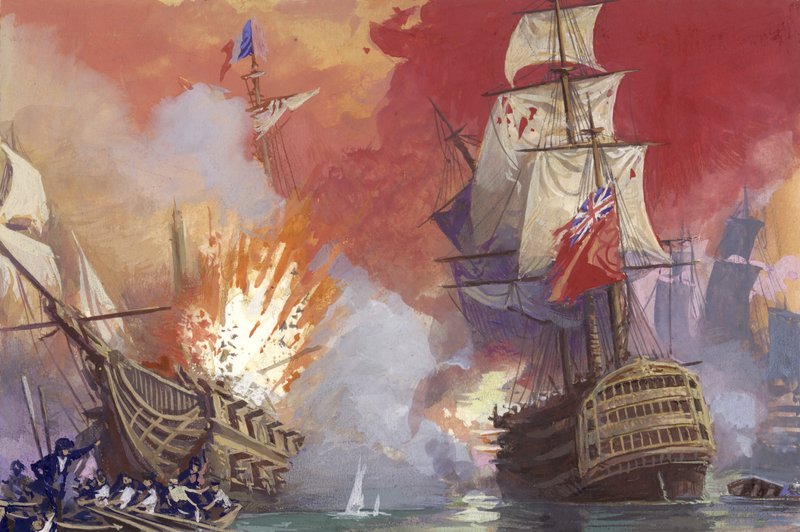 Brit tengeri csata a franciákkal a napóleoni háborúk idején (gouache, papír) alkotó: Severino Baraldi