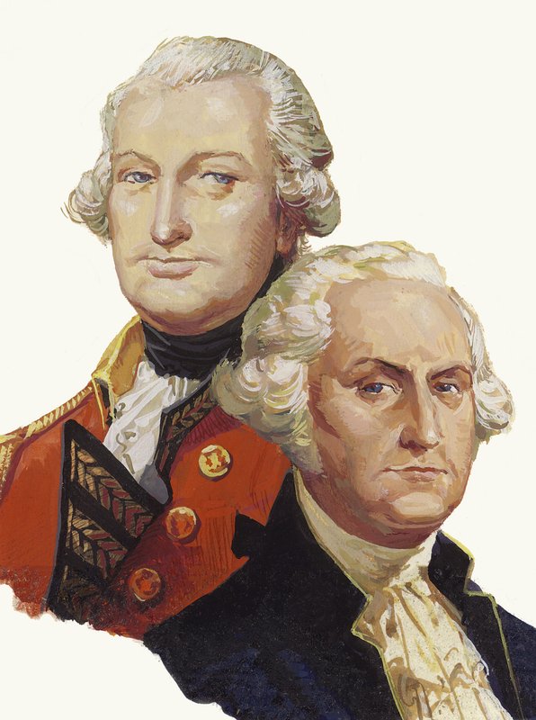 Lord Cornwallis és George Washington (gouache, papír) alkotó: Severino Baraldi
