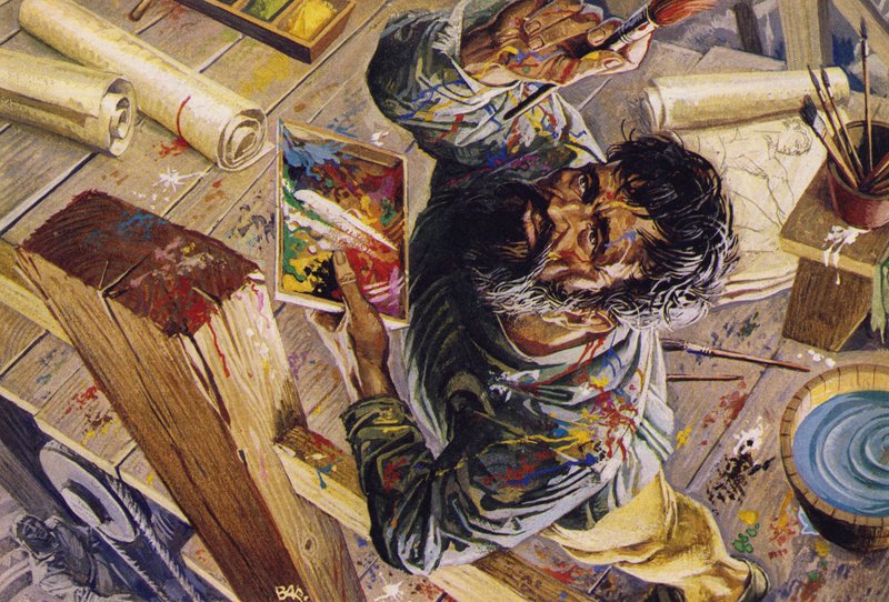 Michelangelo a Sixtus-kápolna mennyezetén dolgozik (színes litográfia) alkotó: Severino Baraldi