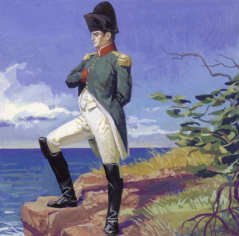 Napóleon száműzetésben Szent Ilona szigetén (gouache, papír) alkotó: Severino Baraldi