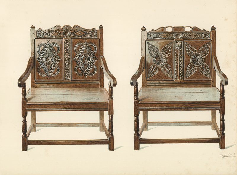 Dupla tölgy székek (walesi), H Clarence Whaite (chromolitho) tulajdona alkotó: Shirley Charles Llewellyn Slocombe