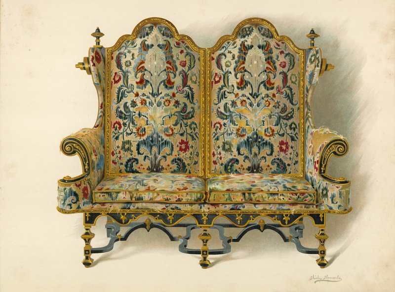 Settee, Leeds hercegének tulajdona (chromolitho) alkotó: Shirley Charles Llewellyn Slocombe