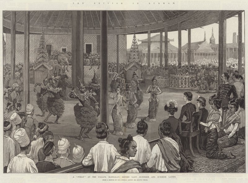 A britek Burmában, egy szegény a palotában, Mandalay, Lady Dufferin és a burmai hölgyek előtt alkotó: Sidney Paget