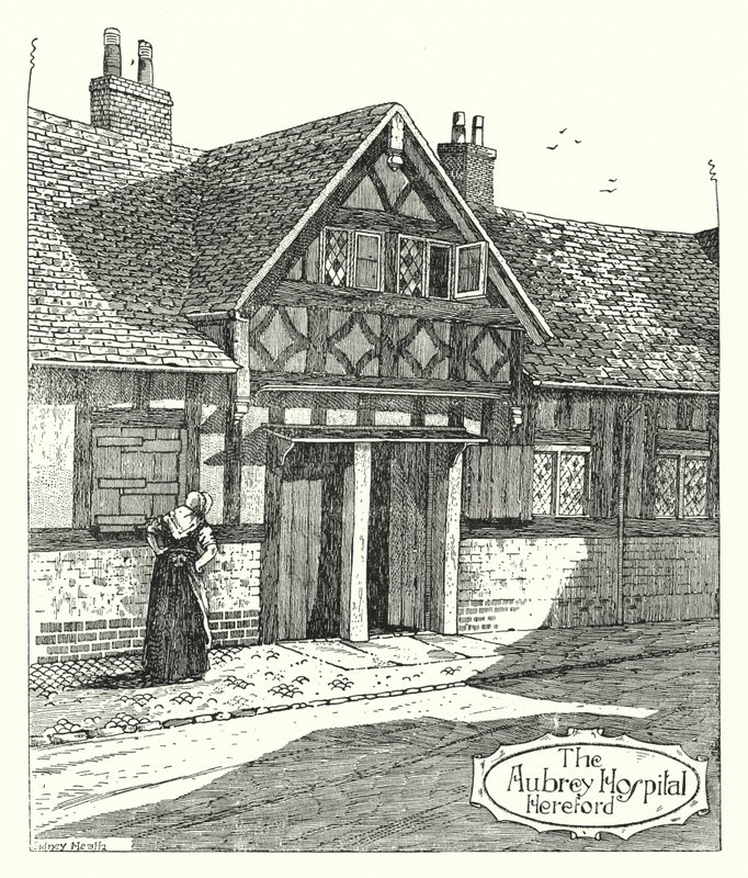 Az Aubrey Kórház, Hereford (metszet) alkotó: Sidney Heath