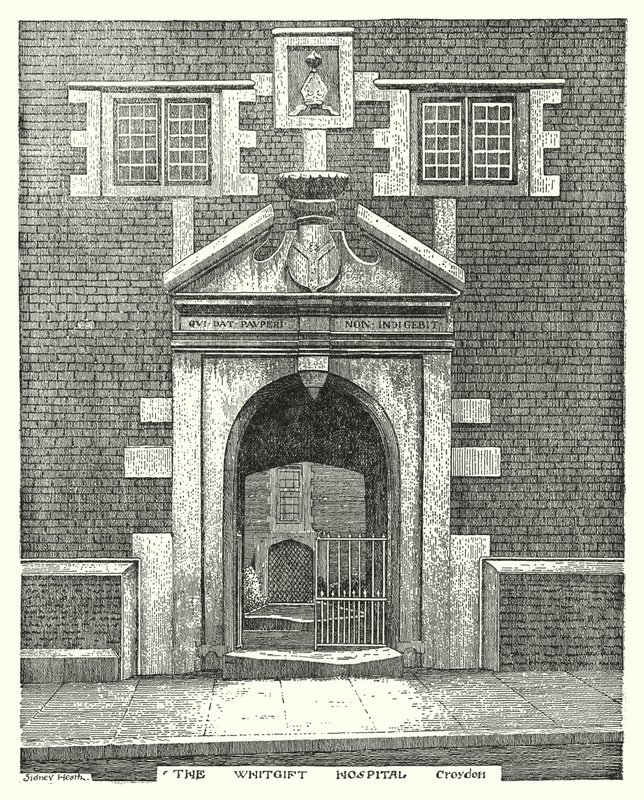 The Whitgift Kórház, Croydon (metszet) alkotó: Sidney Heath
