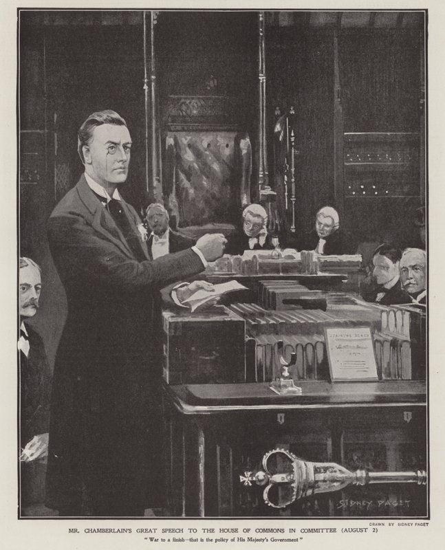 Joseph Chamberlain beszéde a búr háborúról az alsóházban 1901. augusztus 2-án (litho) alkotó: Sidney Paget