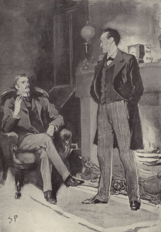 Aztán a tűz mellé állt: jelenet a Sherlock Holmes-rejtélyből: A botrány Bohémiában, Arthur Conan Doyle (litho) alkotó: Sidney Paget