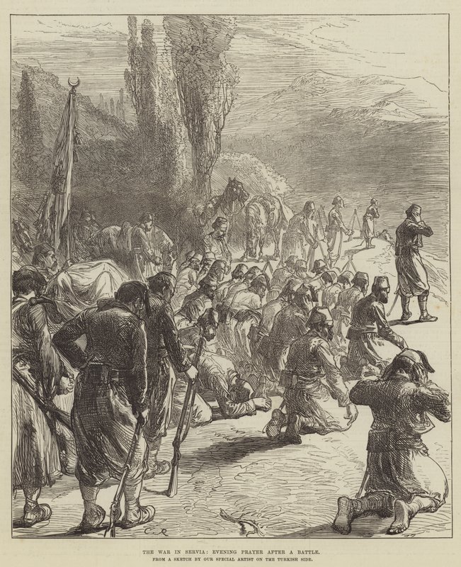 A háború Serviában, esti ima egy csata után alkotó: Sir John Charles Robinson