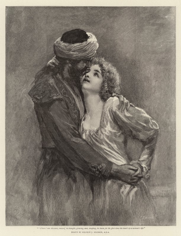 „Akkor valóban a Messiás vagyok” – gondolta izzóan, és lehajolva először ismerte meg egy női ajka érintését. alkotó: Solomon Joseph Solomon