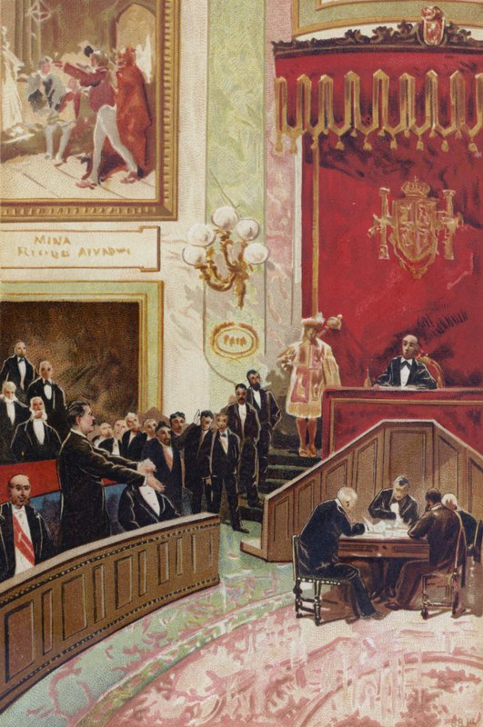 Az első Spanyol Köztársaság kikiáltása a madridi Cortesban, 1873. február 11-én alkotó: Spanish School