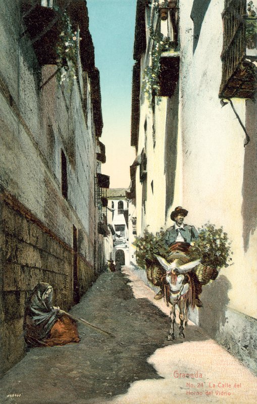 Granada, La Calle Del Horno Del Vidrio, Spanyolország (színes fénykép) alkotó: Spanish Photographer
