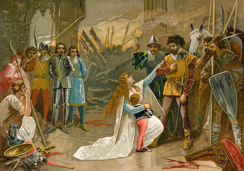 Abrazose a hódító lábánál. alkotó: Spanish School