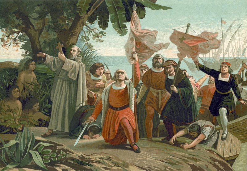 Kolumbusz megérkezése Amerikába, 1492 alkotó: Spanish School