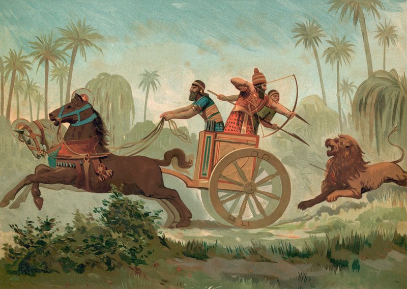 Ashurbanipal vadászó oroszlánok alkotó: Spanish School