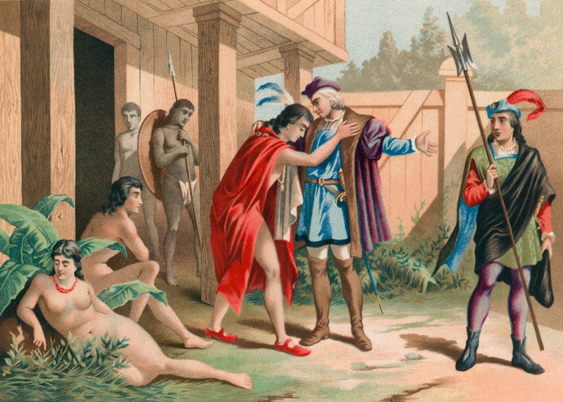Columbus elbúcsúzik Guacanagarix főnöktől Hispaniolában alkotó: Spanish School