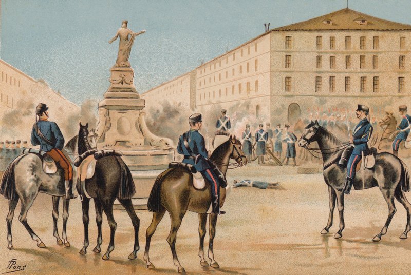 A Szabadság Önkénteseinek leszerelése, Zaragoza, Spanyolország, 1874 alkotó: Spanish School