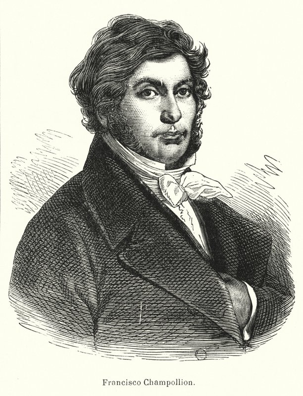 Jean-Francois Champollion francia tudós, filológus és az ókori egyiptomi hieroglifák (litho) megfejtője alkotó: Spanish School
