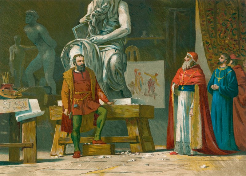 II. Julius pápa Michelangelo műhelyébe látogat alkotó: Spanish School
