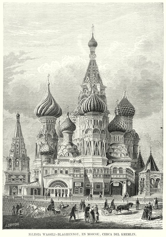 Szent Bazil-székesegyház, Vörös tér, Moszkva, Oroszország (litho) alkotó: Spanish School