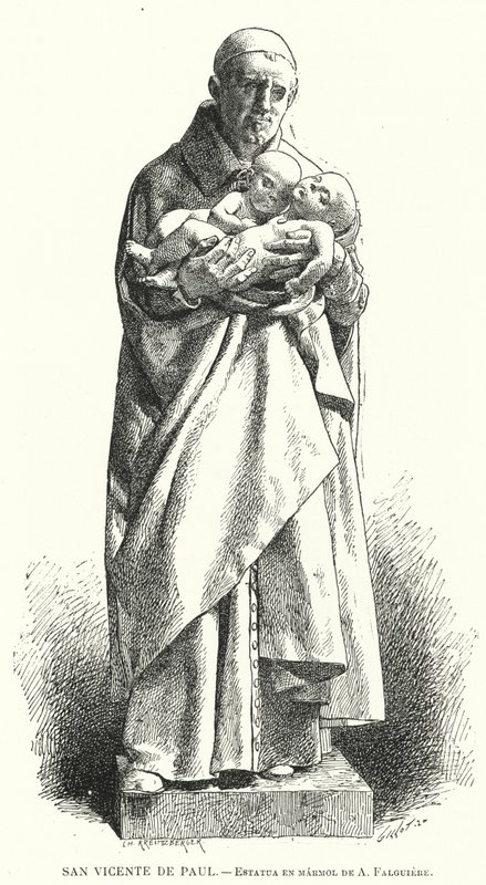 Szent Vince, francia katolikus pap, Jean Alexandre Joseph Falguiere márványszobra (litho) alkotó: Spanish School
