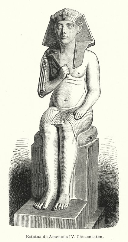 IV. Amenhotep ókori egyiptomi fáraó (Akhenaten) szobra (litho) alkotó: Spanish School