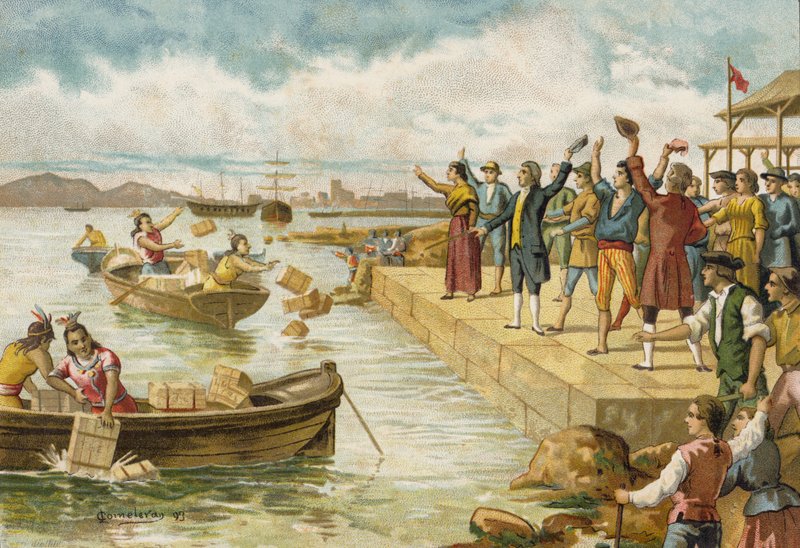 Boston Tea Party, 1773 alkotó: Spanish School