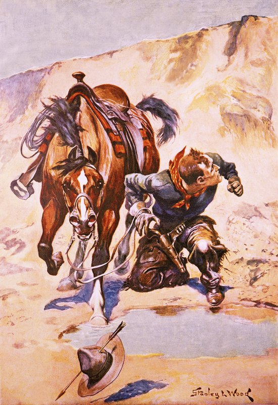 Cowboy, akit indiánok üldöznek. alkotó: Stanley L. Wood