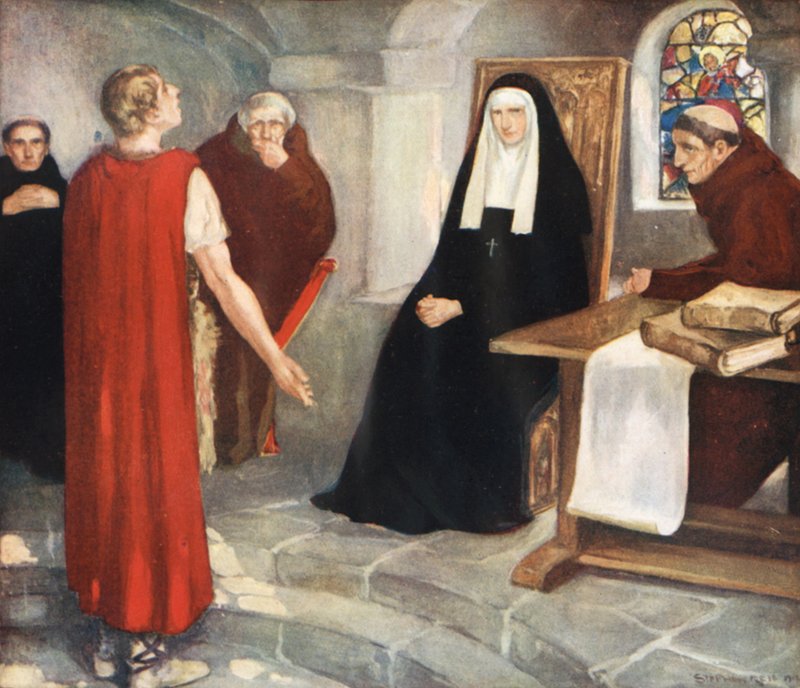 Caedmon Szent Hilda előtt (színes litó) alkotó: Stephen Reid