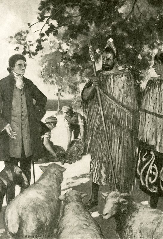 Cook kapitány megnyerte a bennszülöttek tetszését (litho) alkotó: Stephen Reid