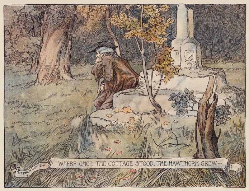 Oliver Goldsmith illusztrációja a The Deserted Village (színes litográfia) című könyvhöz. alkotó: Stephen Reid