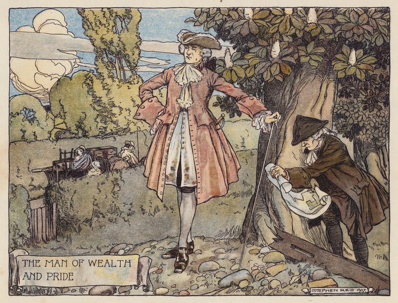 Oliver Goldsmith illusztrációja a The Deserted Village (színes litográfia) című könyvhöz. alkotó: Stephen Reid