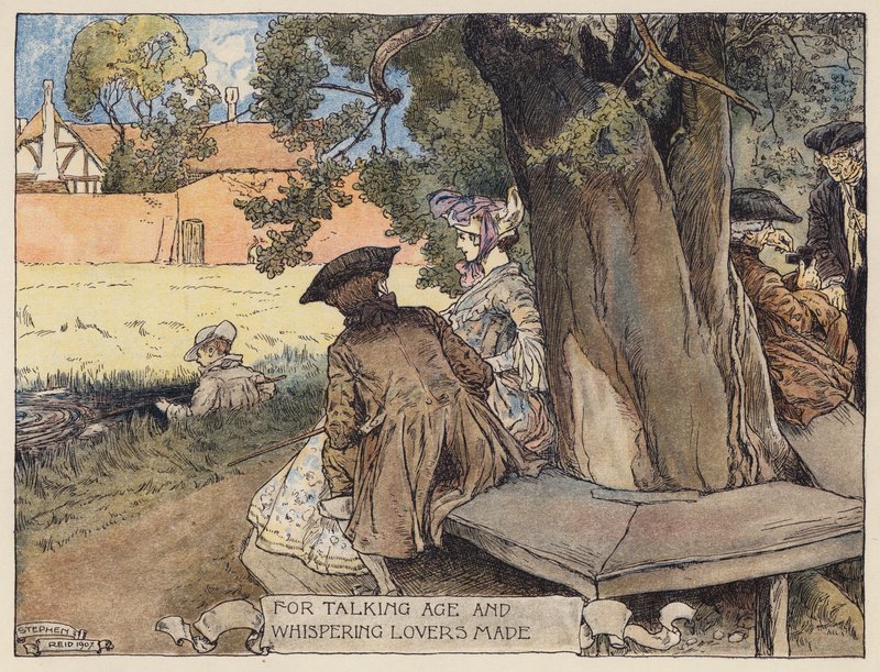 Oliver Goldsmith illusztrációja a The Deserted Village (színes litográfia) című könyvhöz. alkotó: Stephen Reid