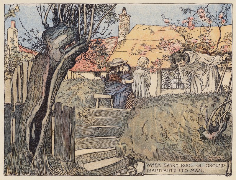 Oliver Goldsmith illusztrációja a The Deserted Village (színes litográfia) című könyvhöz. alkotó: Stephen Reid