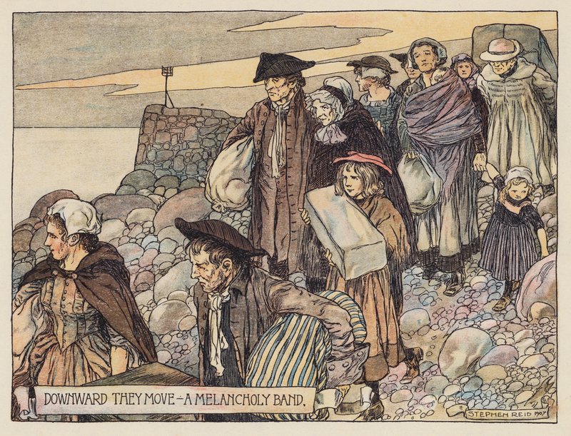 Oliver Goldsmith illusztrációja a The Deserted Village (színes litográfia) című könyvhöz. alkotó: Stephen Reid